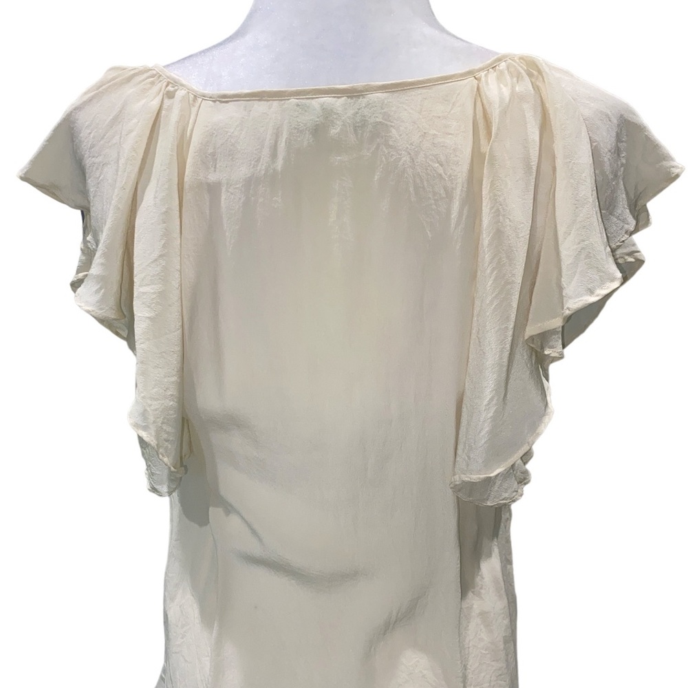 Anthropologie Lil Silk Ivory Flutter Sleeve Floral Sequin Top - 10 - Picture 8 of 12
